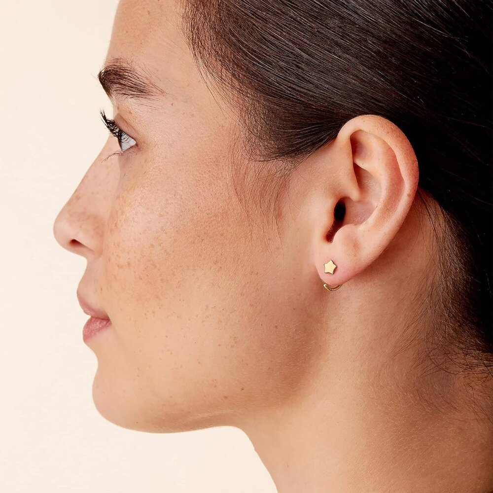 925 Sterling Silver Huggie Half Hoop Earrings | Hypoallergenic Minimalist Tiny C - Picture 2 of 5